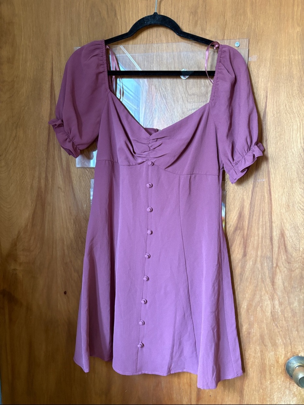 City Studio Mauve Puff Sleeve Mini Dress